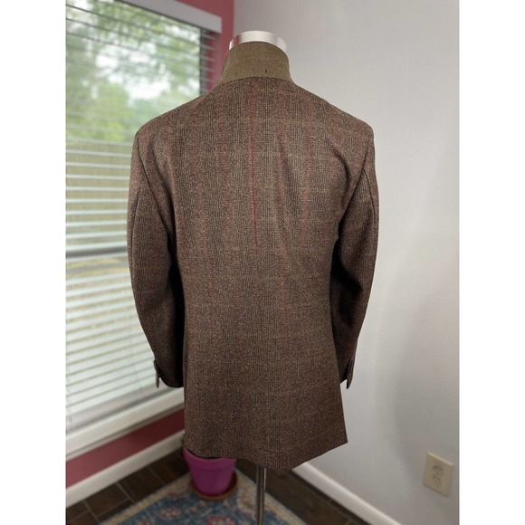 Isaia Sport Coat Mens 44R in Brown Red Plaid 100% Wool Blazer - Picture 6 of 12